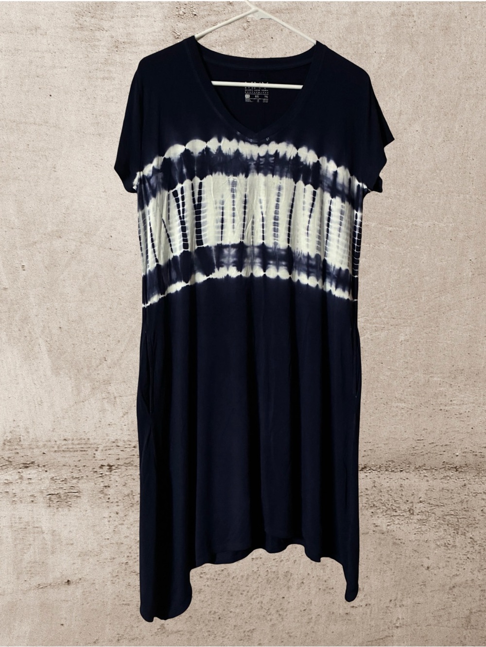 ✨  MJNY Navy Blue Tie Dye T-Shirt Dress Handkerchief Hem Pockets Womens size xl